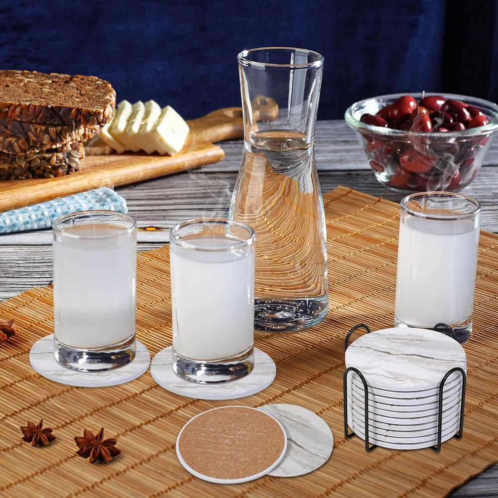 6-Piece Absorbent Coaster Set, - Marble Coaster Set ulasan dan harga